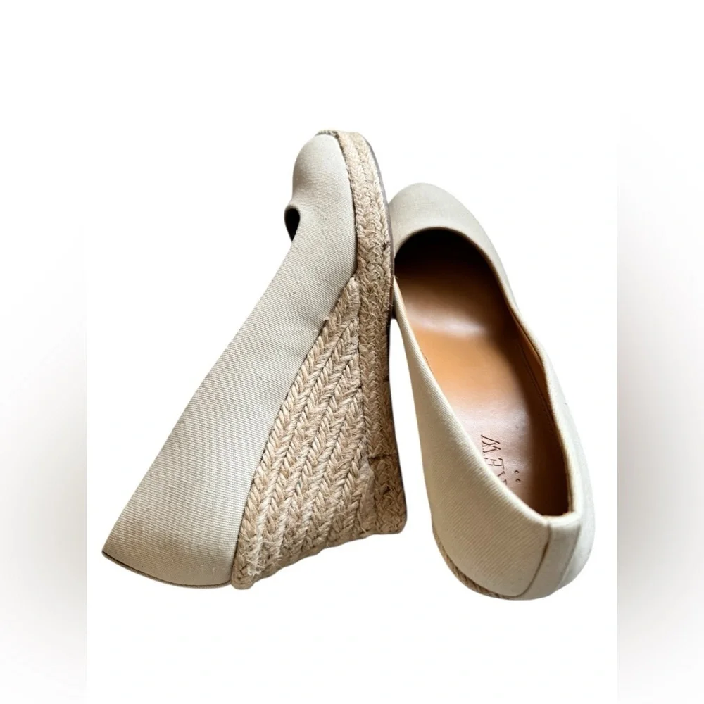 J. Crew Canvas Espadrille Wedge Heels Womens Sz 8.5 Beige Slip On Casual